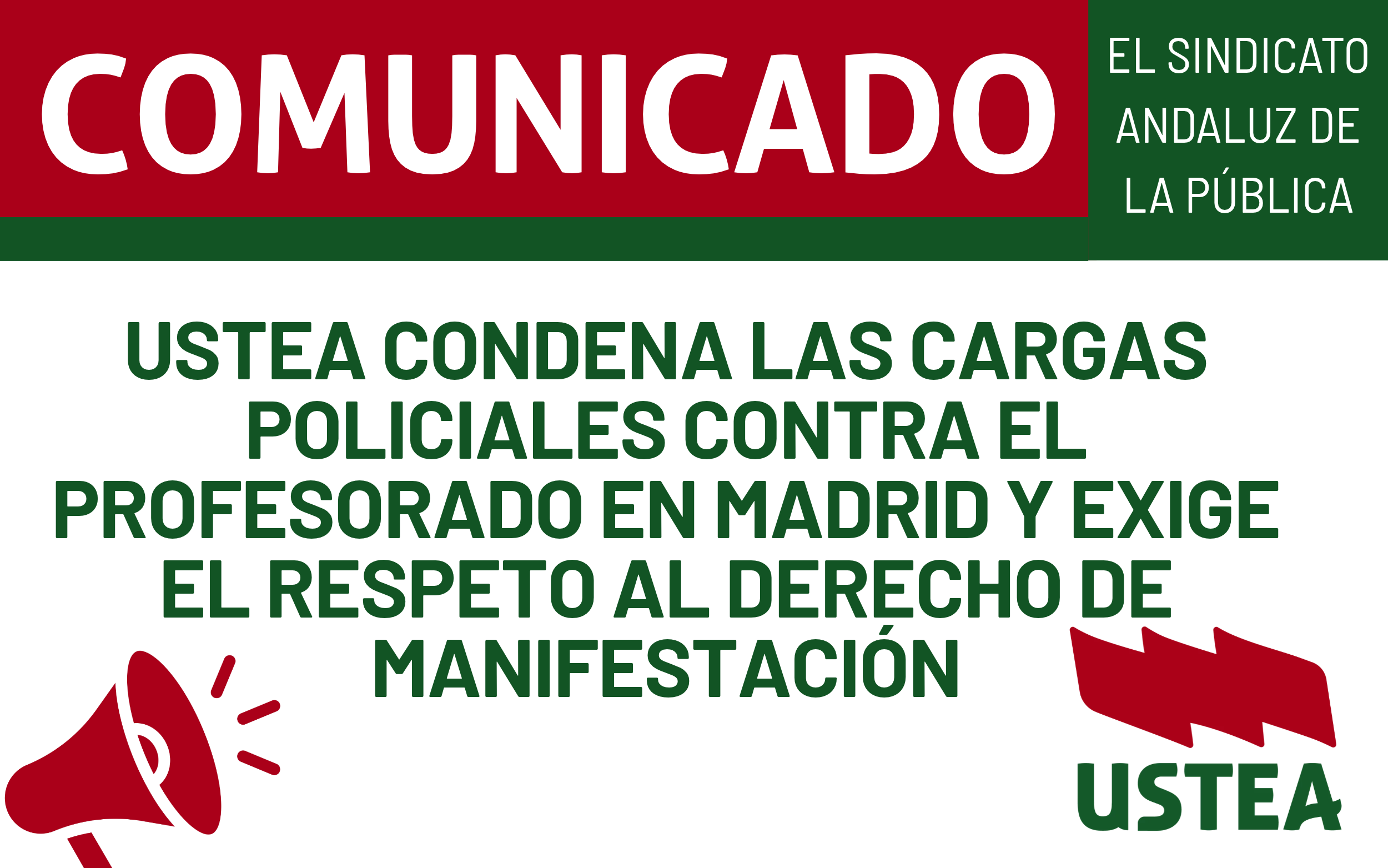 USTEA CONDENA LAS CARGAS POLICIALES CONTRA EL PROFESORADO EN MADRID Y EXIGE EL RESPETO AL DERECHO DE MANIFESTACIÓN
